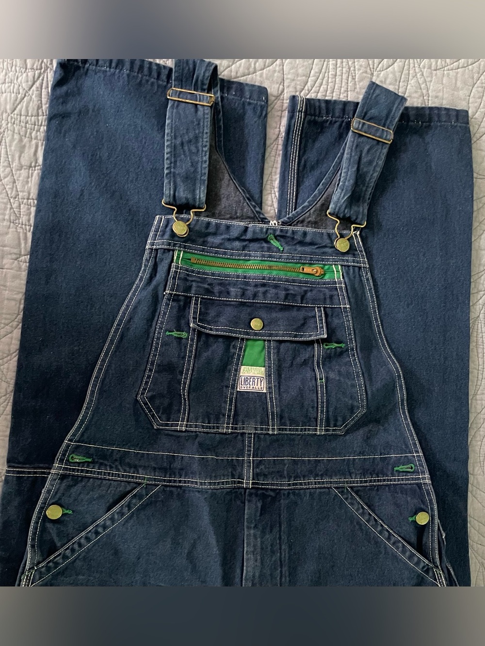 Liberty Denim Overalls Bibs Y2K Darkwash Green Trim  
Men’s 36”x 30”